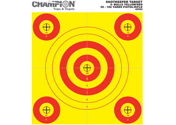 Champion 5-Bull Paper Target, Yellow/Orange, 8.5"x11", 12/pk