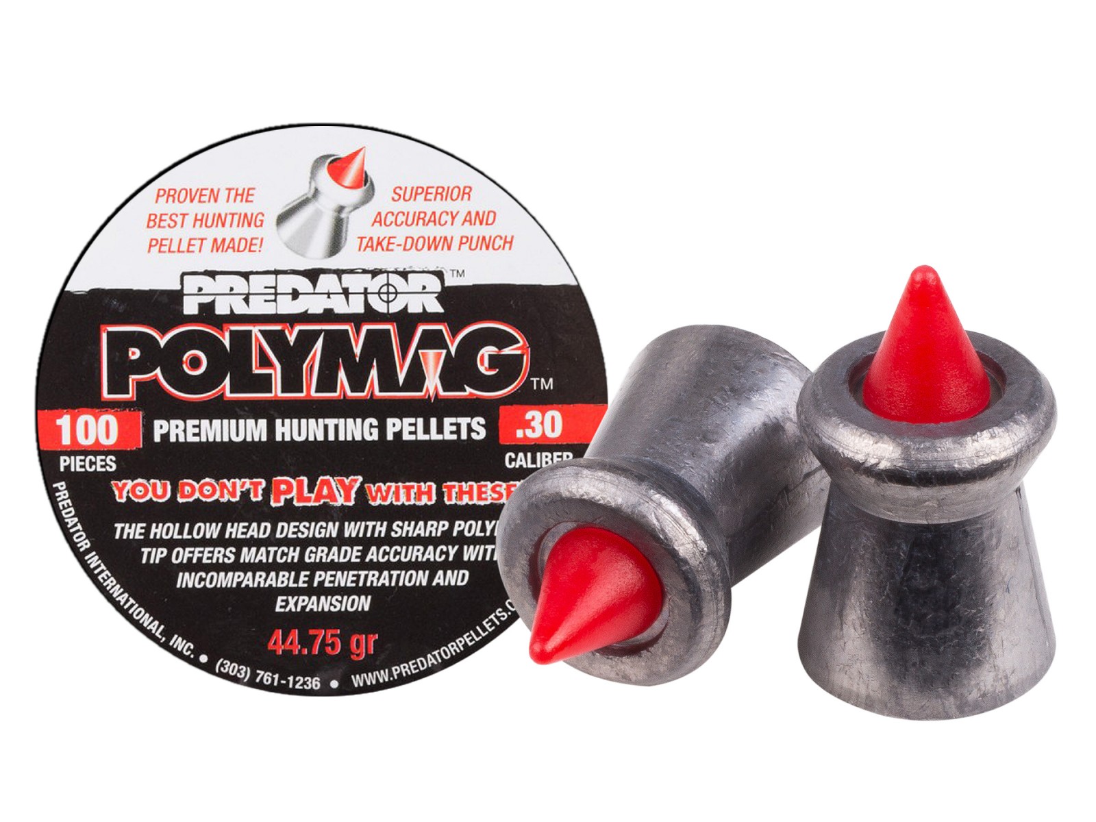 Predator Polymag .30 Cal, 44.75  Grains, Pointed, 100ct